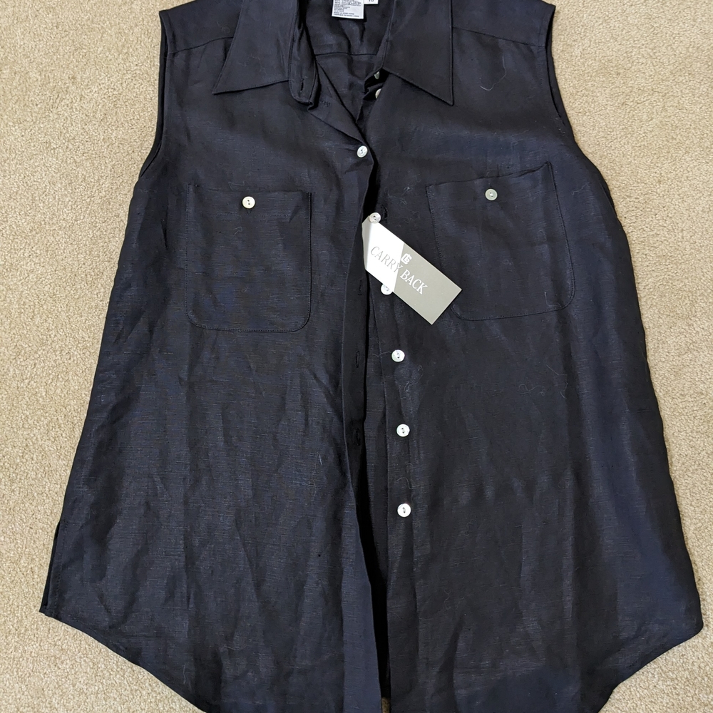 Black Sleeveless Button-Up Shirt